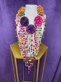 Handwoven Palm Flower Bib Necklace - Handmade Rainbow Cascade from Nayarit, Mexico