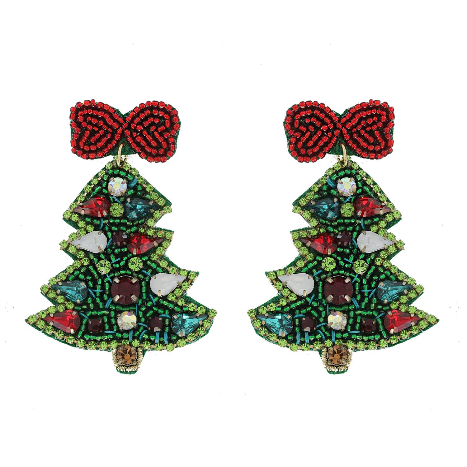 Jeweled Christmas Tree Beaded Embroidery Earrings