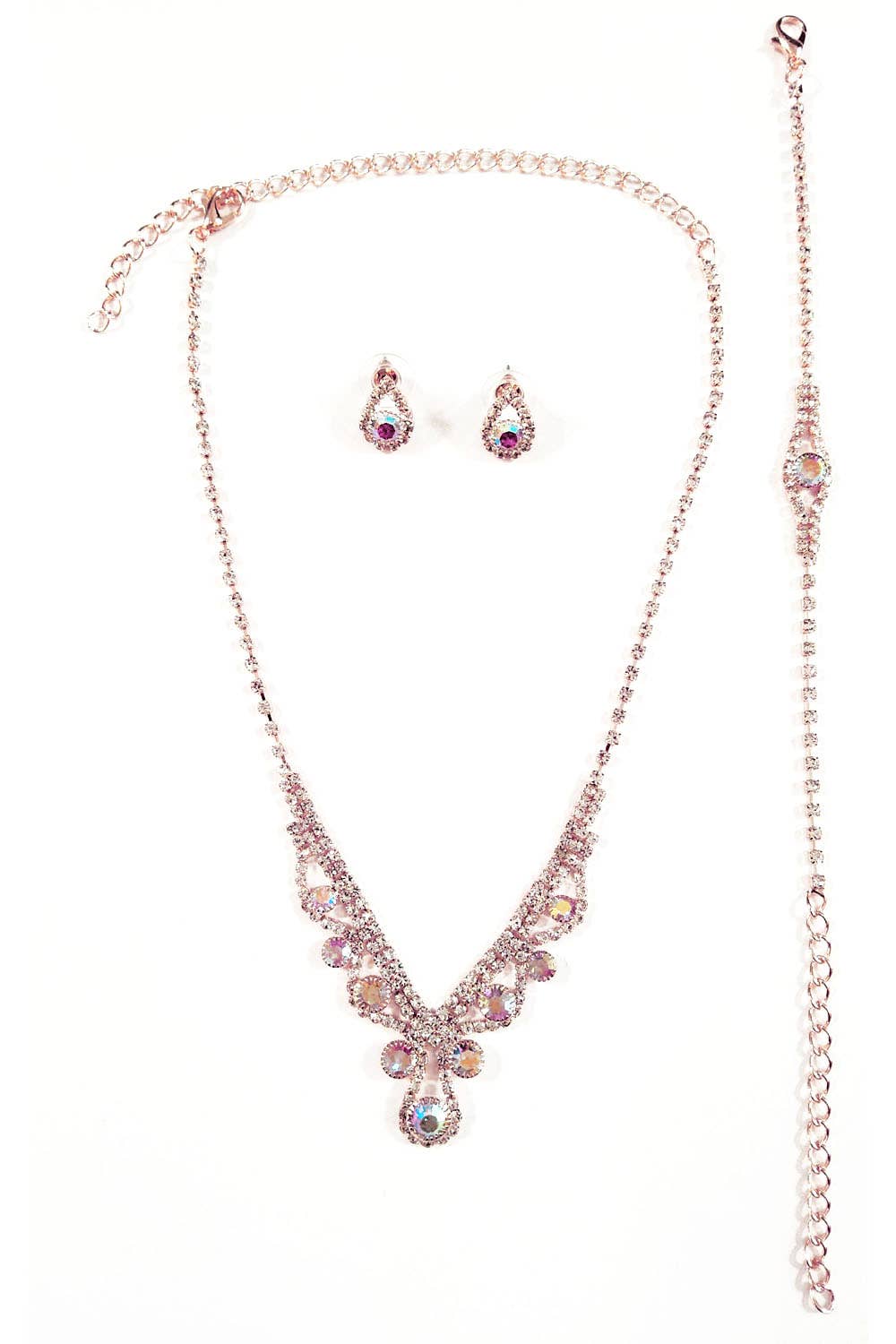 Metal Necklace, Earring, & Bracelet Set with Jewels JR3174-