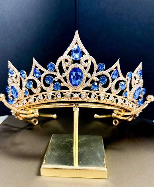Blue Crown for Women, Gold Crystal Tiara, Princess Tiara