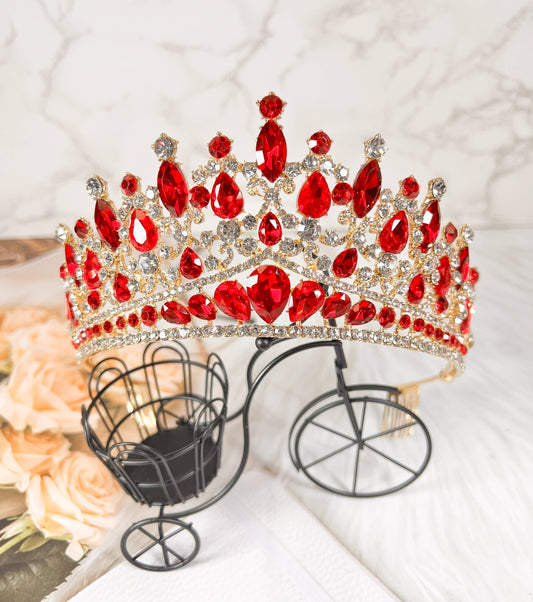 Ruby Red Crown for Bridal Princess Tiara Wedding Headpiece