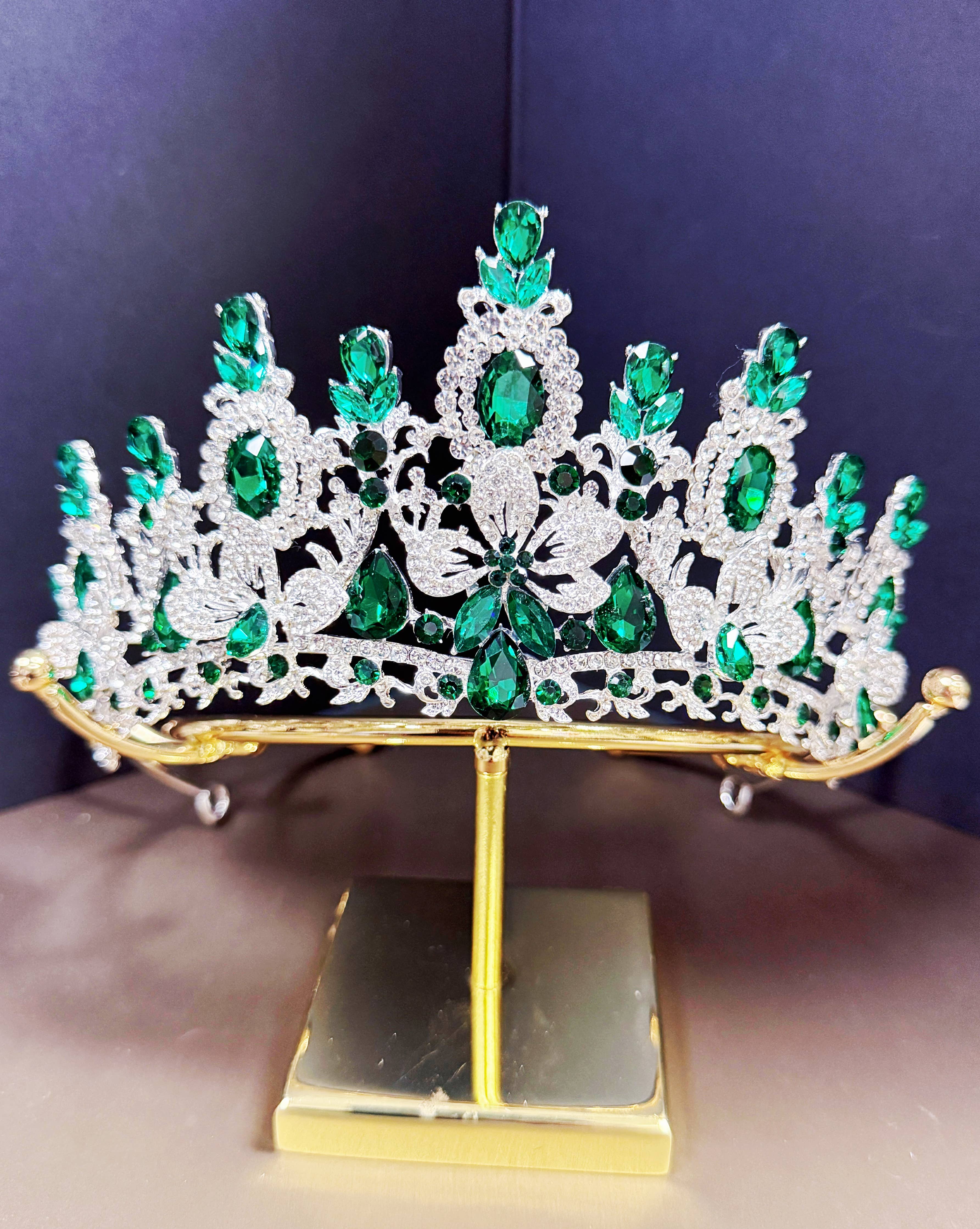 Silver Crystal Tiara Green Stone Tiara - CR152