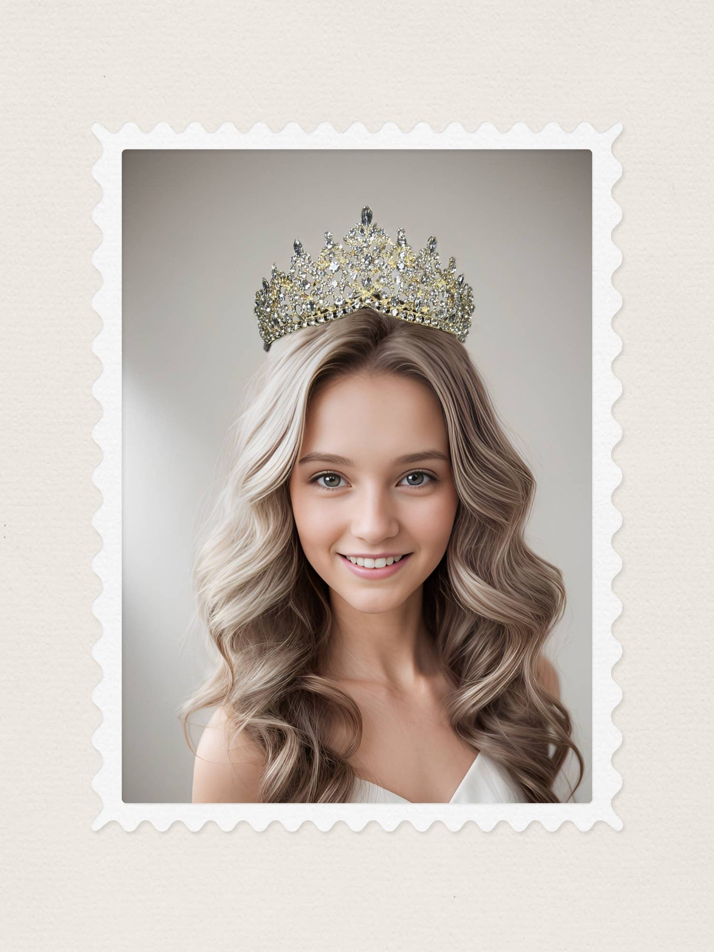 Gold Rhinestone Wedding Tiara, Royal Bridal Crown Headdress