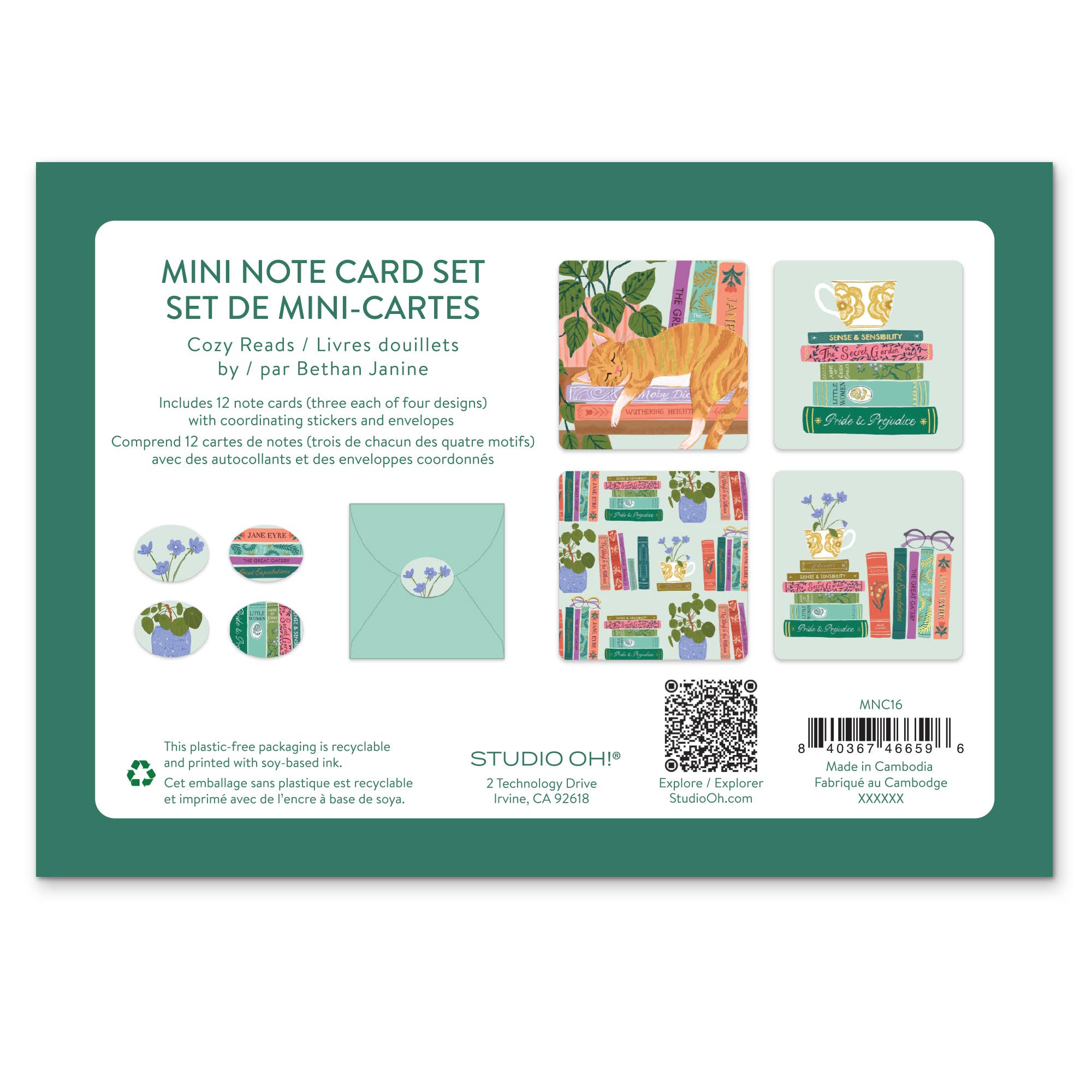 Cozy Reads Assorted Mini Note Card Set with Stickers