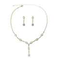 Gold clear Y Neck Necklace & Teardrop Earrings Set