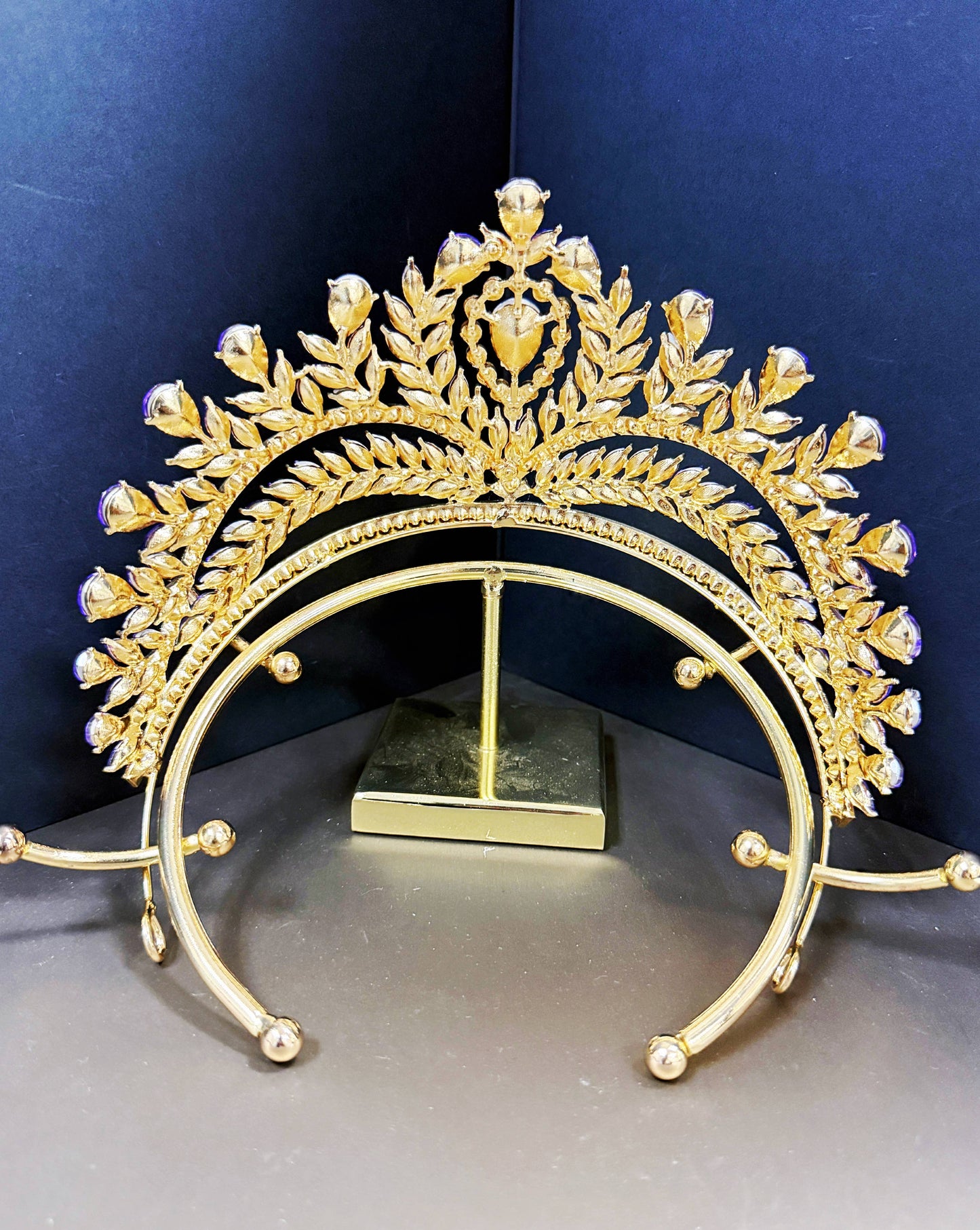 Purple Crystal Crown, Quinceanera Crown, Gold Princess Tiara