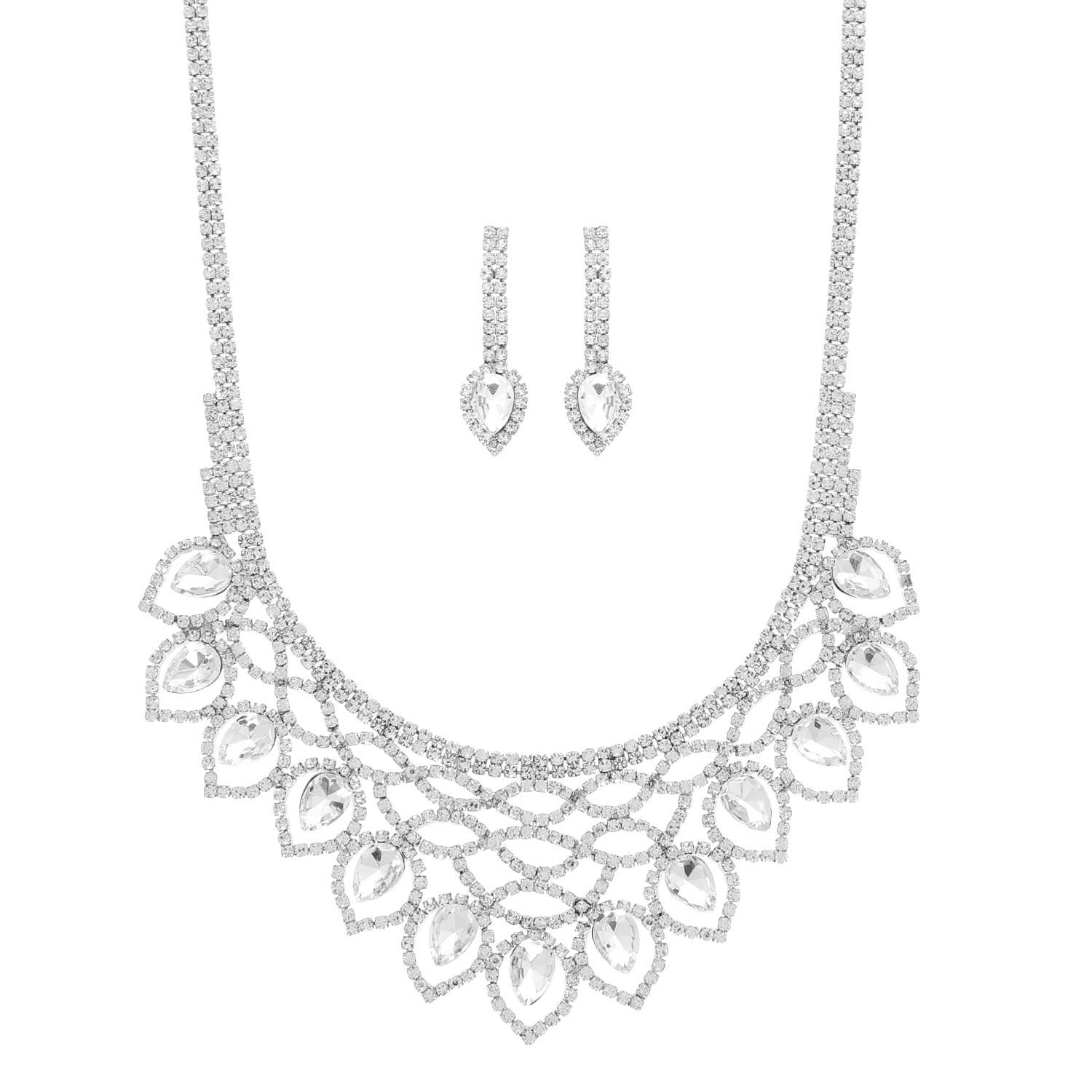 Crystal Rhinestone Pave Teardrop Necklace Set