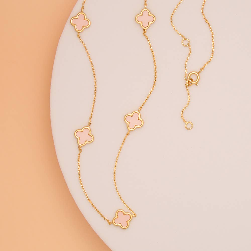 Epoxy Quatrefoil Clover Station Necklace