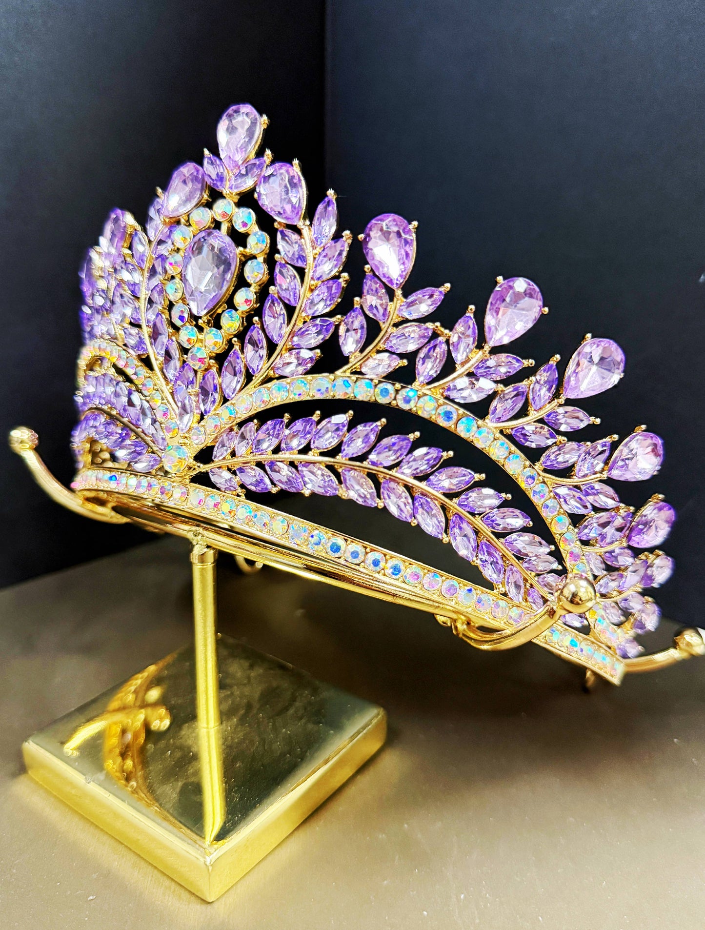 Purple Crystal Crown, Quinceanera Crown, Gold Princess Tiara