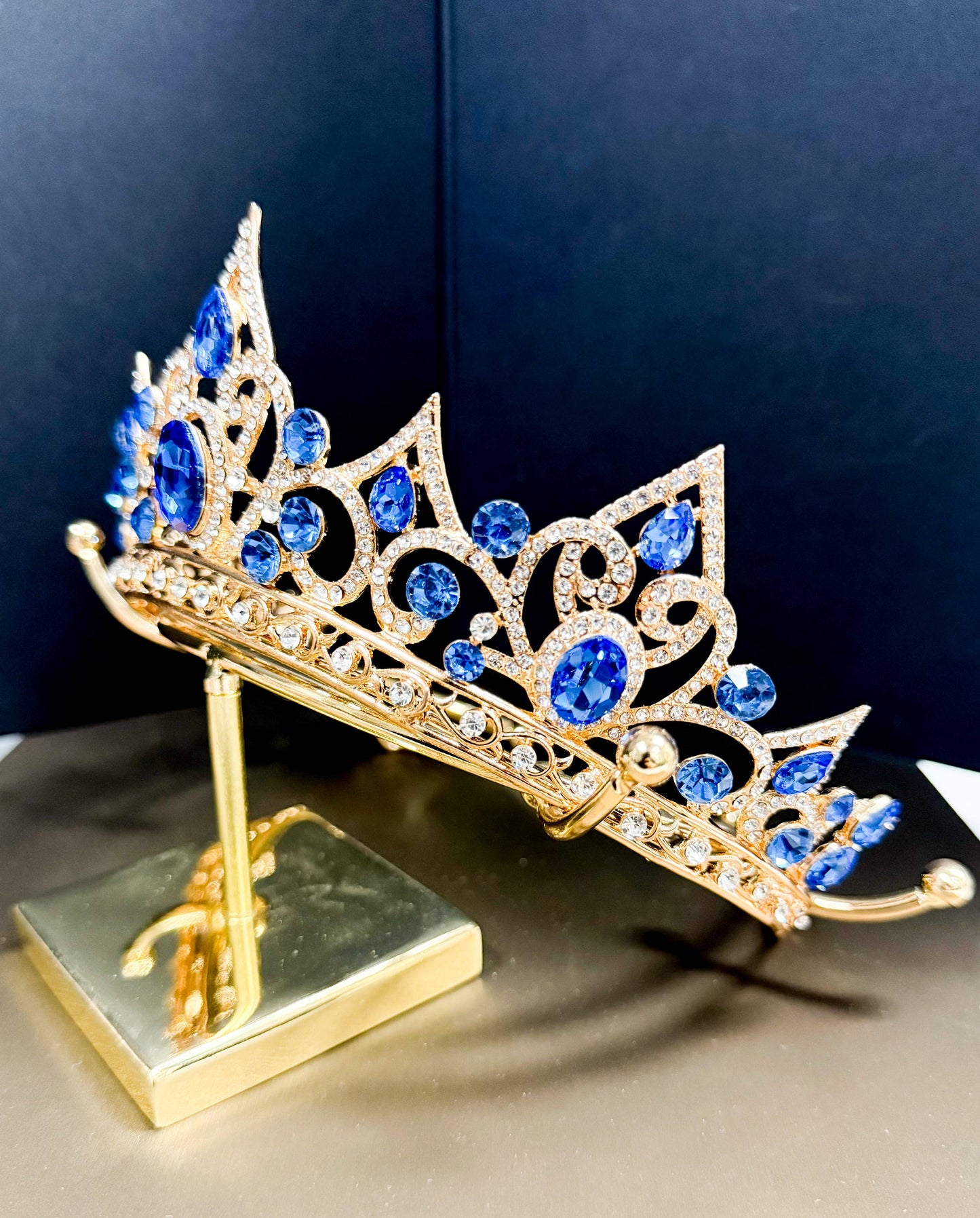 Blue Crown for Women, Gold Crystal Tiara, Princess Tiara