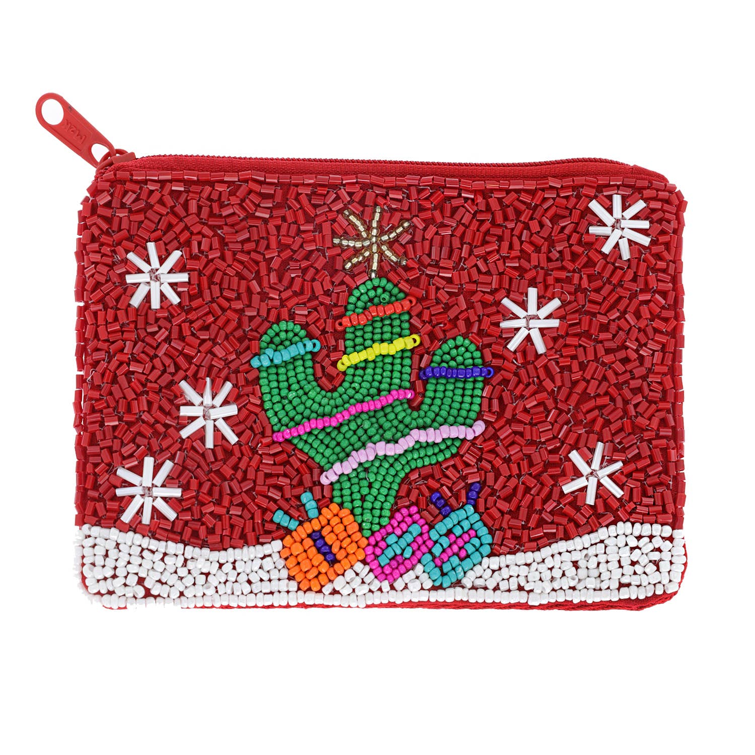 Cactus Christmas Tree Beaded Coin Purse