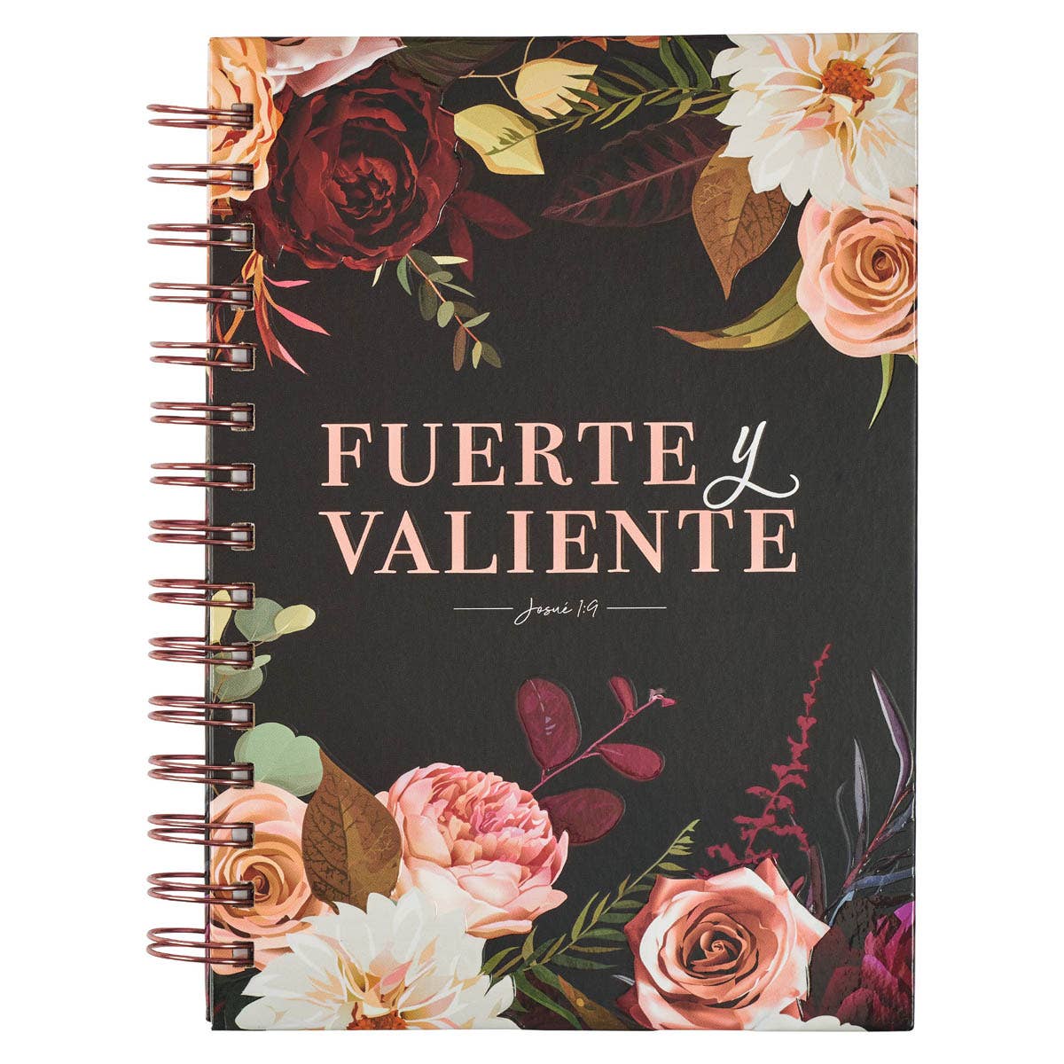 Diario Espiral Negro Floral Fuerte y Valiente Jos. 1:9