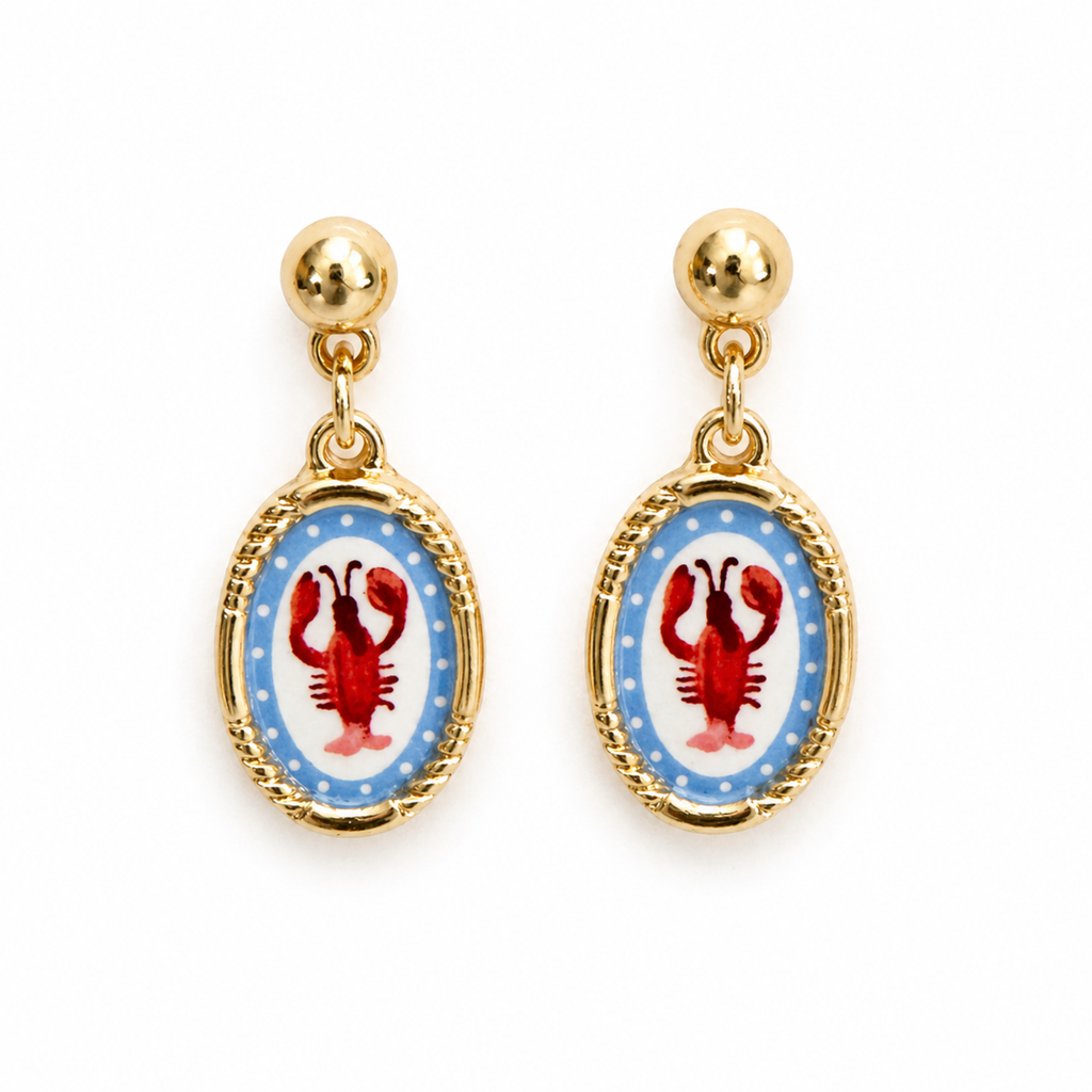Vintage Lobster Cameo Earrings – Ornate Gold Oval Drops