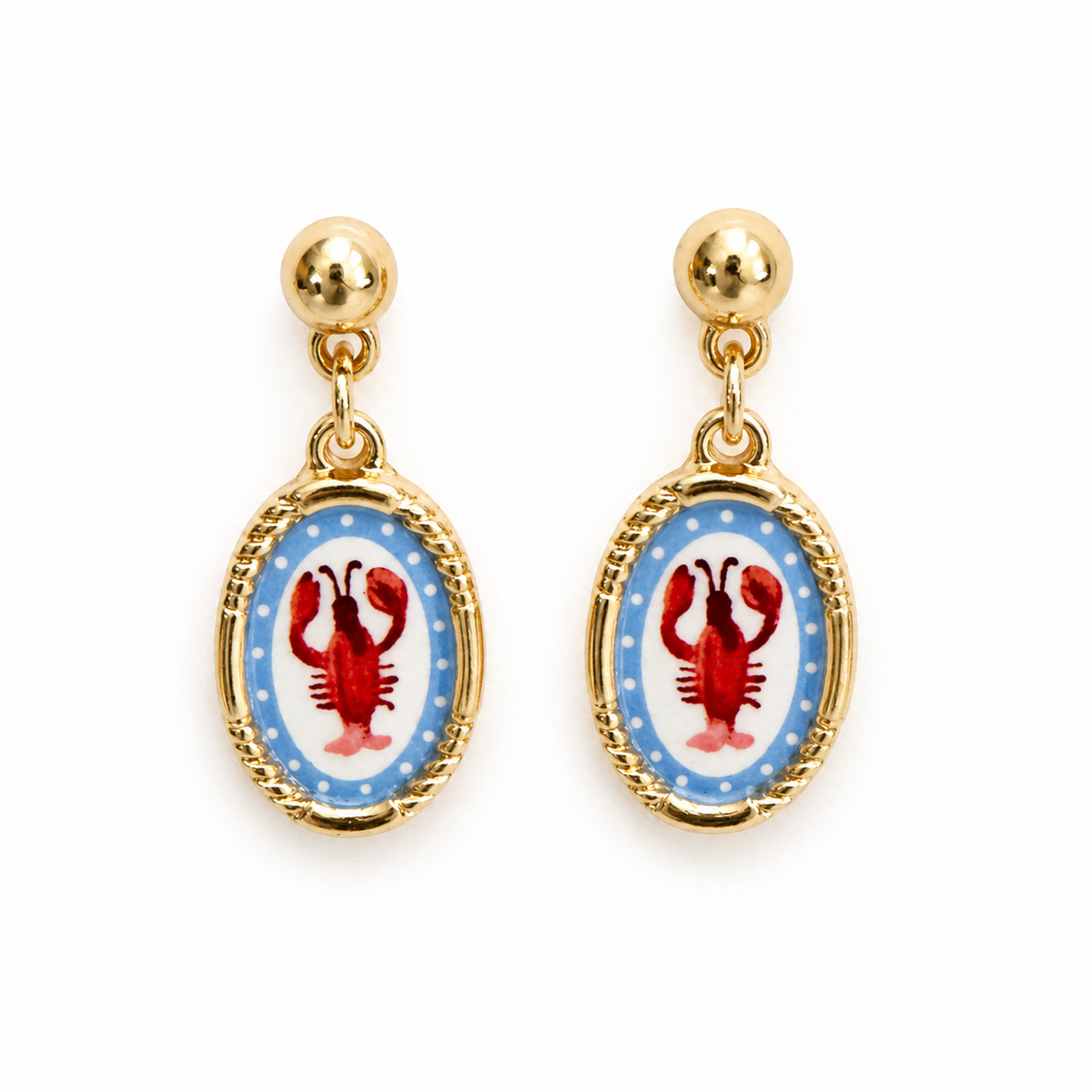 Vintage Lobster Cameo Earrings – Ornate Gold Oval Drops