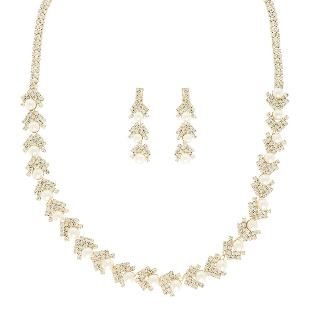 Pearl Rhinestone Pave Chevron Necklace Set