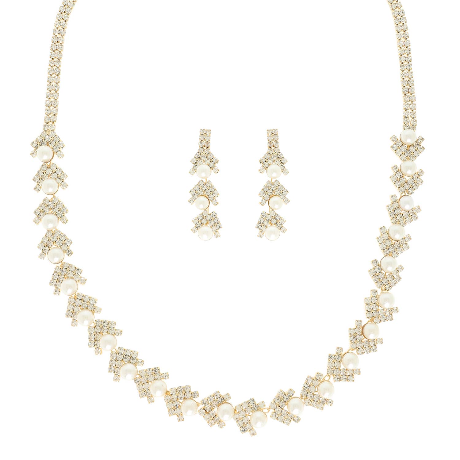 Pearl Rhinestone Pave Chevron Necklace Set
