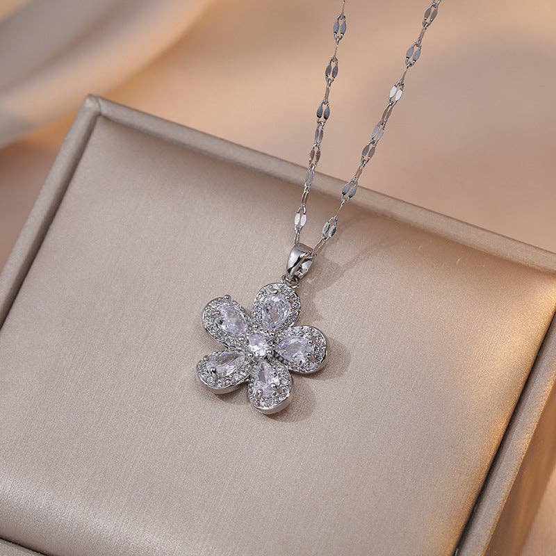 Rainbow Color Flower Pendant Necklace in Stainless Steel