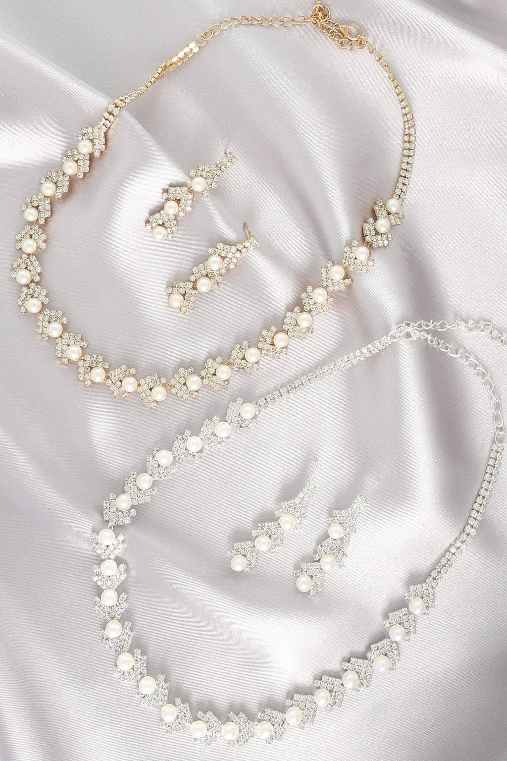 Pearl Rhinestone Pave Chevron Necklace Set