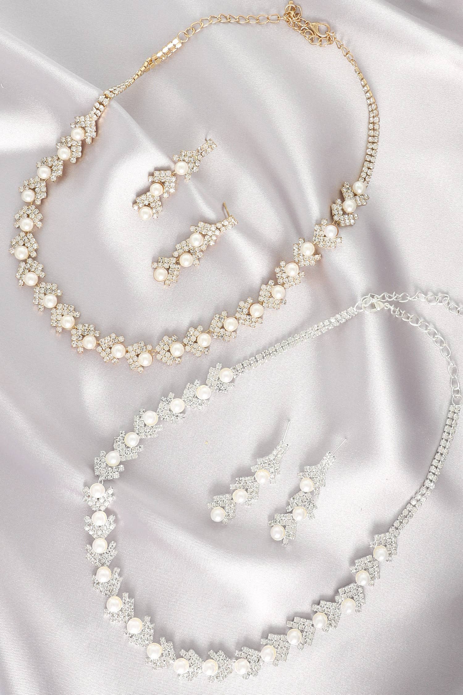 Pearl Rhinestone Pave Chevron Necklace Set