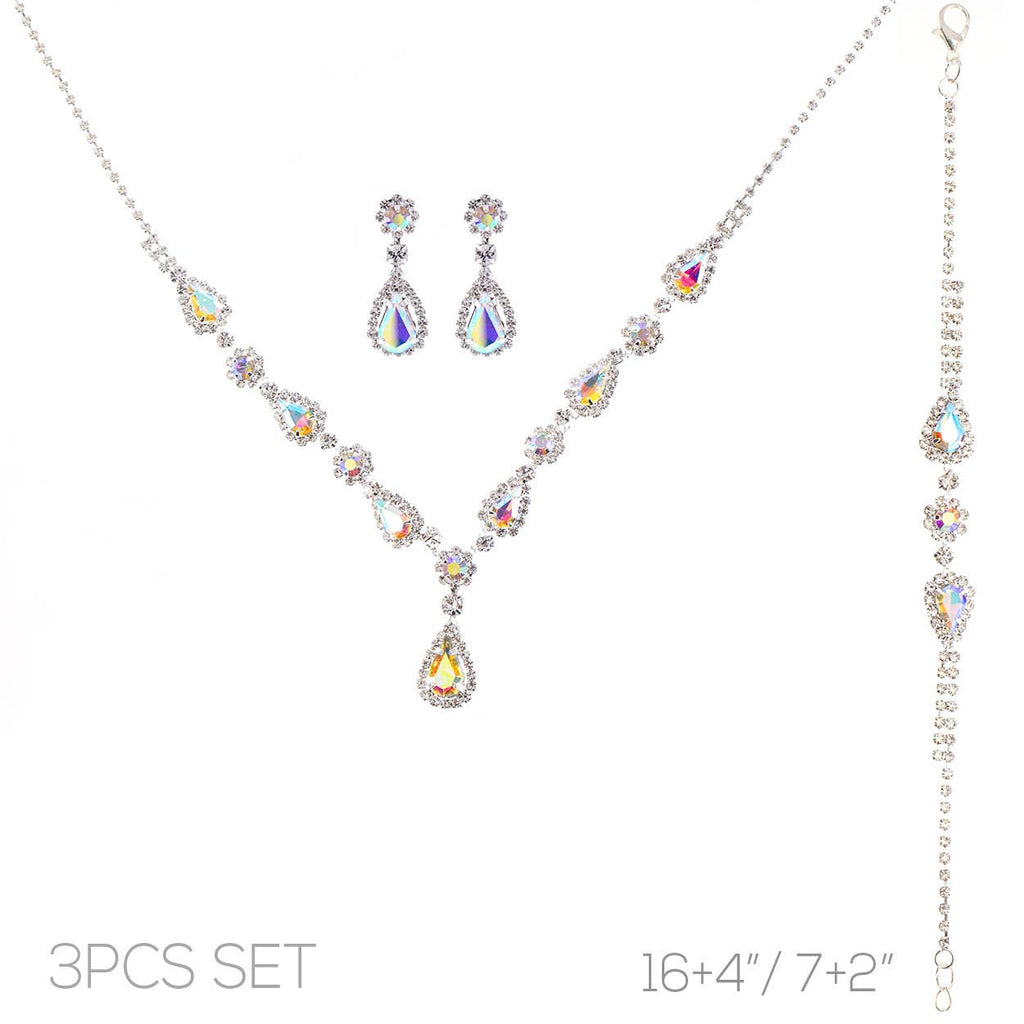 3pc Rhinestone Crystal Teardrop Jewelry Set
