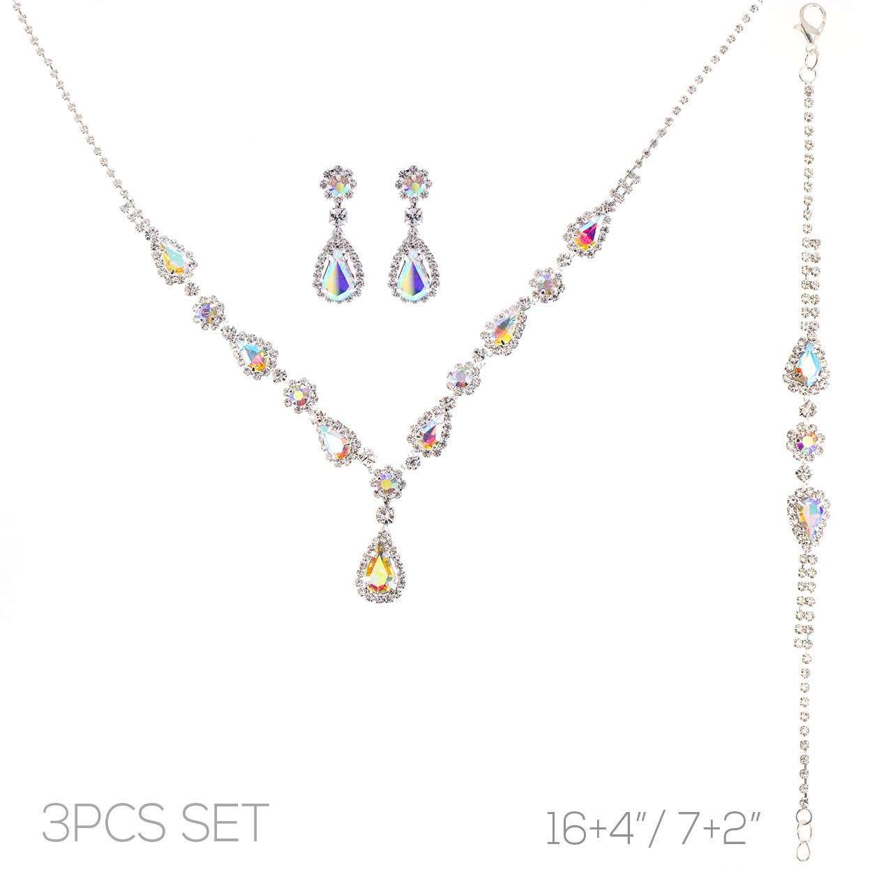 3pc Rhinestone Crystal Teardrop Jewelry Set