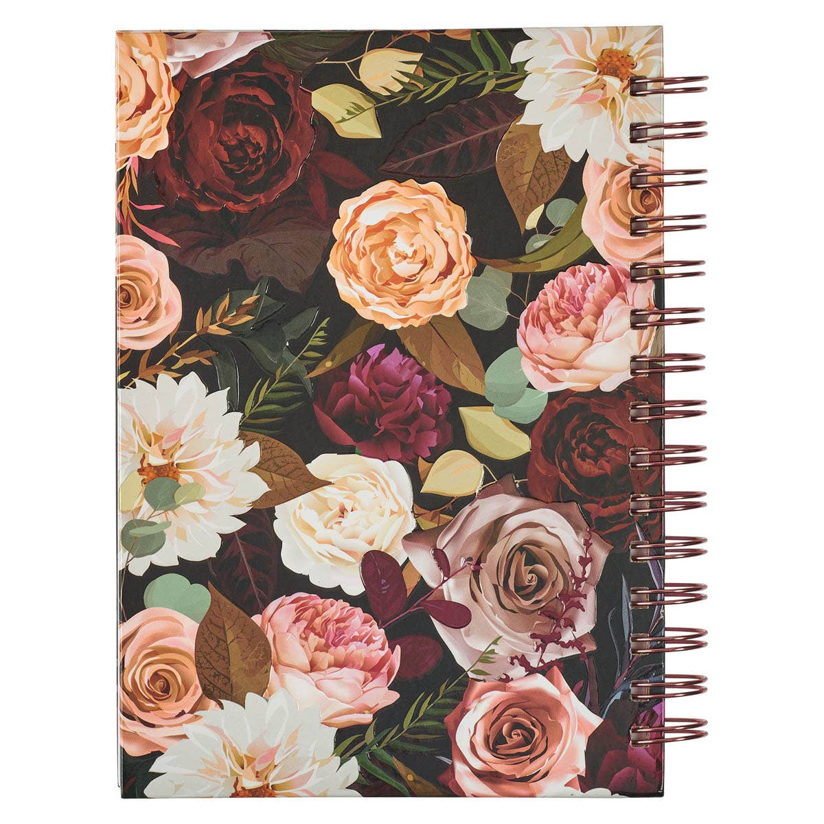 Diario Espiral Negro Floral Fuerte y Valiente Jos. 1:9