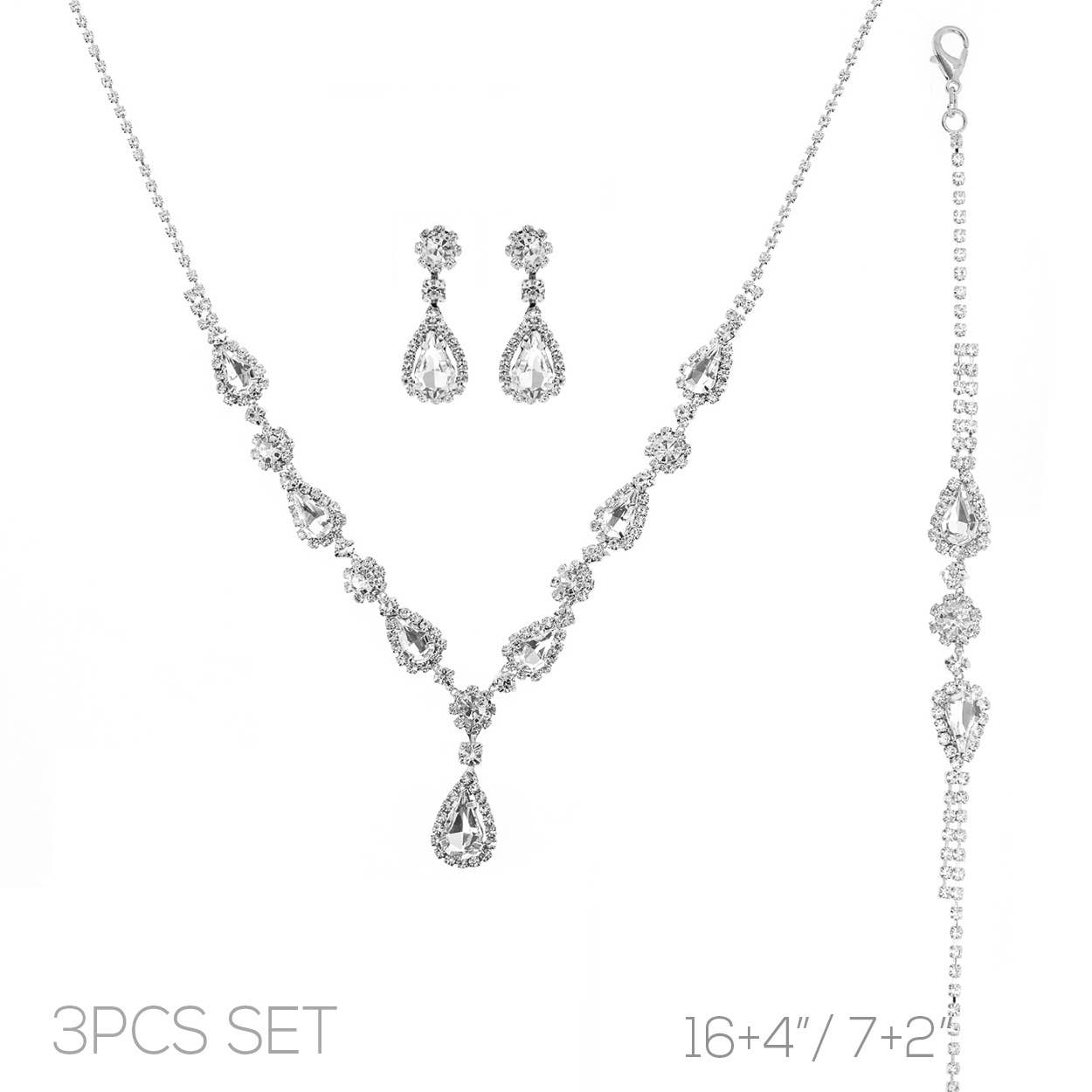 3pc Rhinestone Crystal Teardrop Jewelry Set