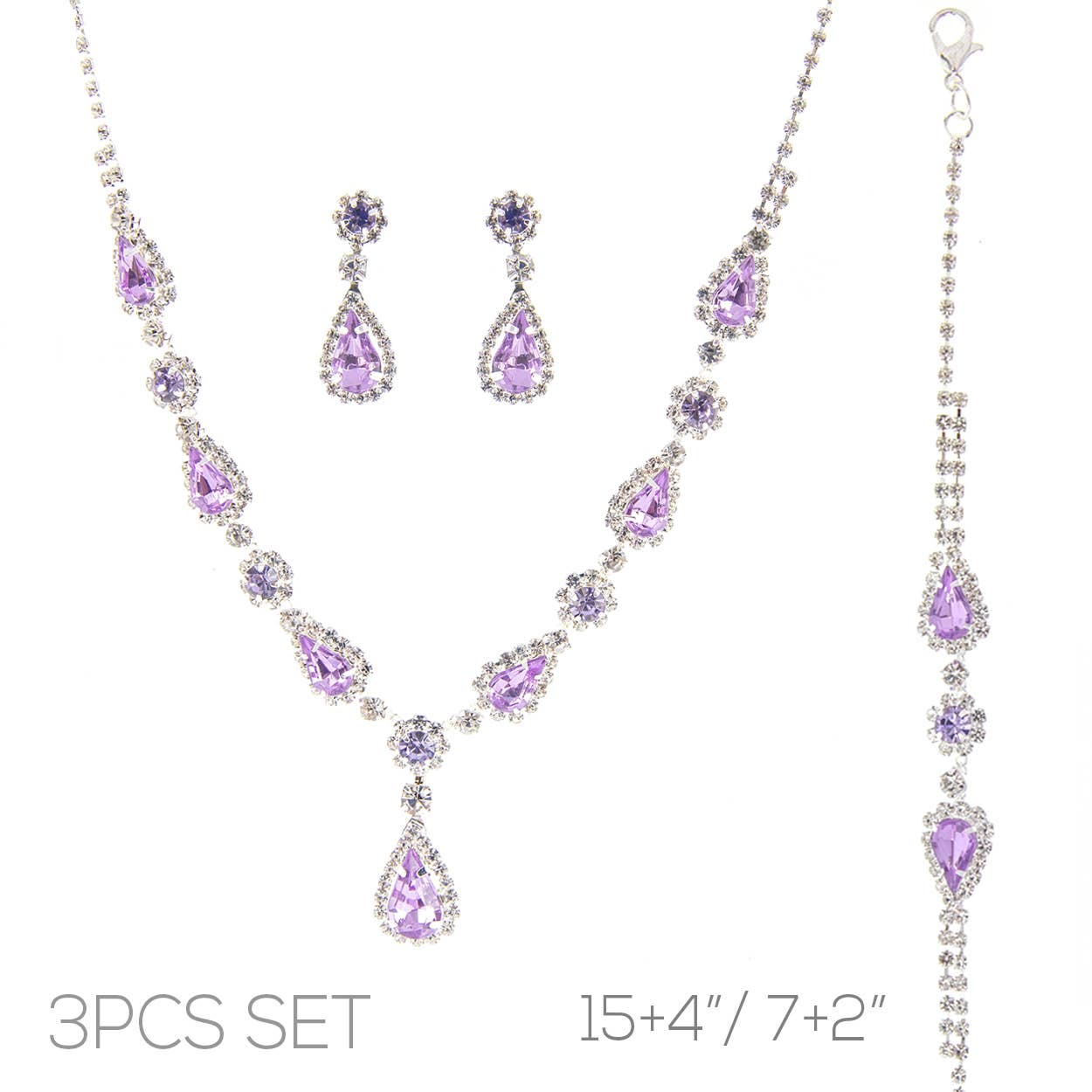 3pc Rhinestone Crystal Teardrop Jewelry Set