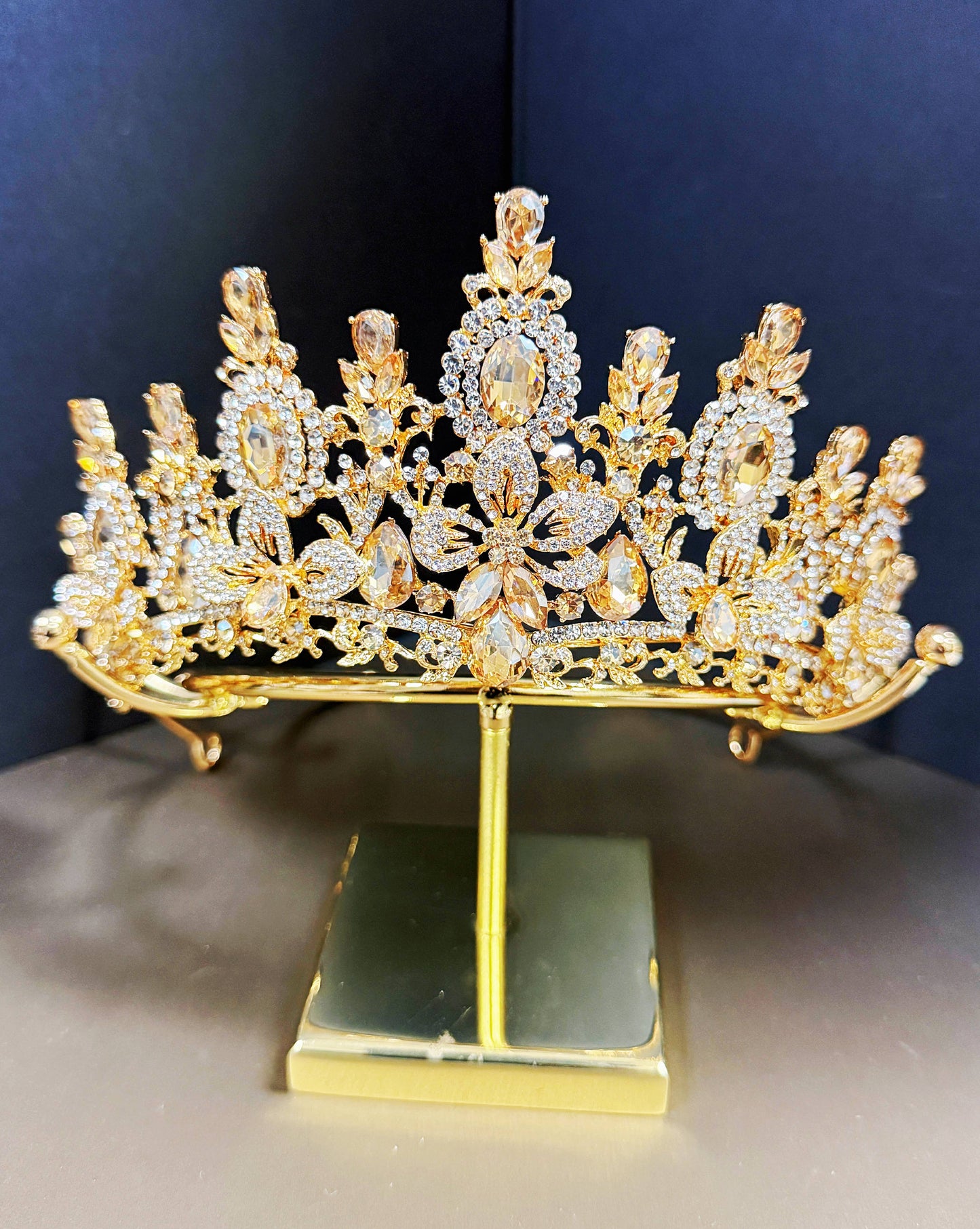 Princess Floral Tiara, Birthday Crown, Amber Crystal Tiara
