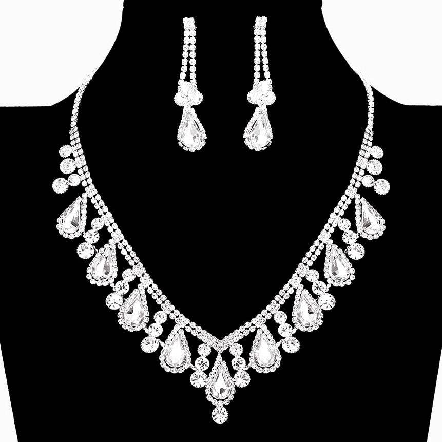 Teardrop V Shape Elegant Rhinestone Necklace Set