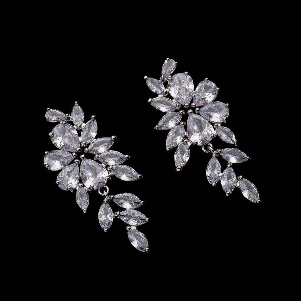 Silver Marquise Cubic Zirconia Cluster Earrings