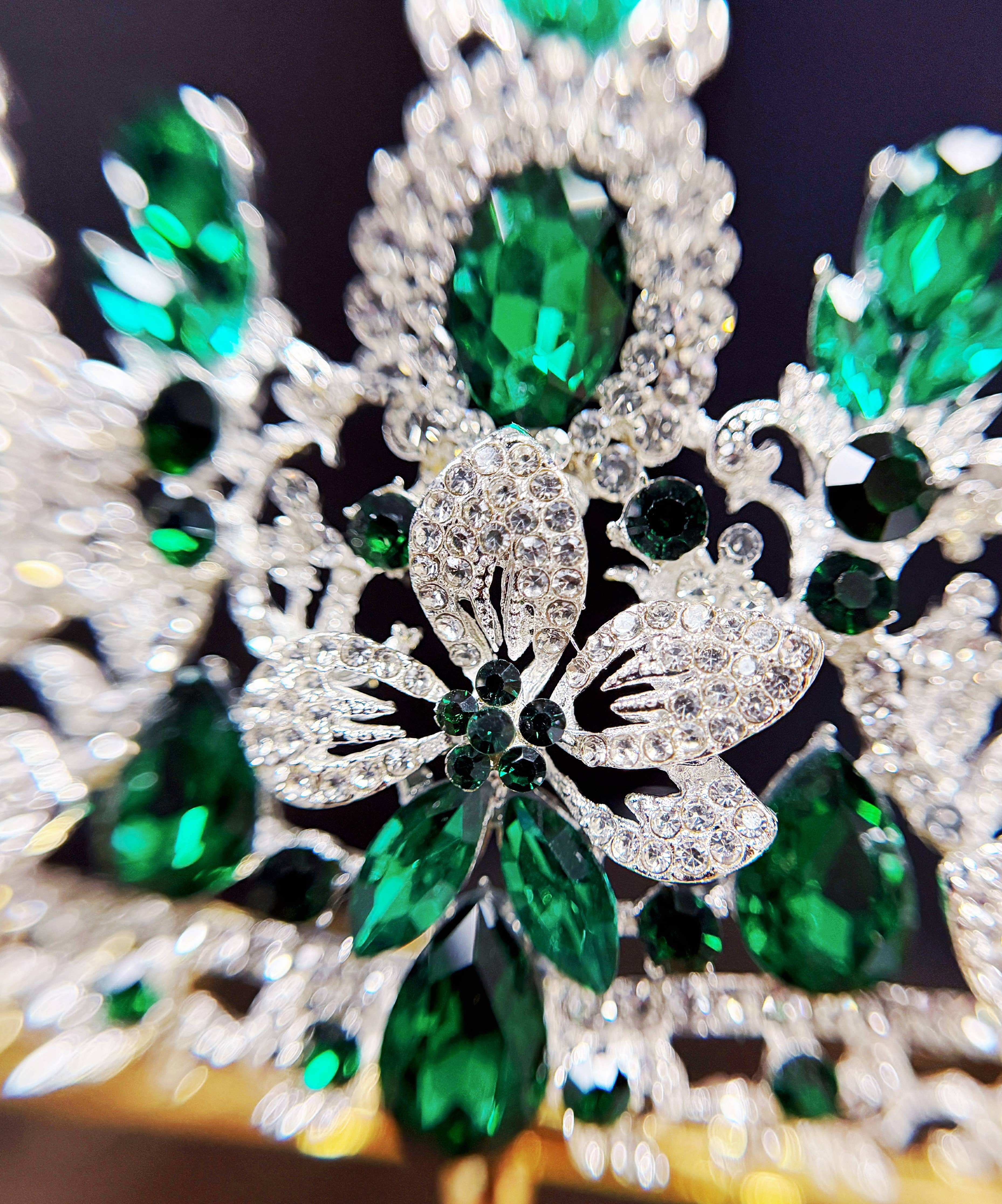 Silver Crystal Tiara Green Stone Tiara - CR152