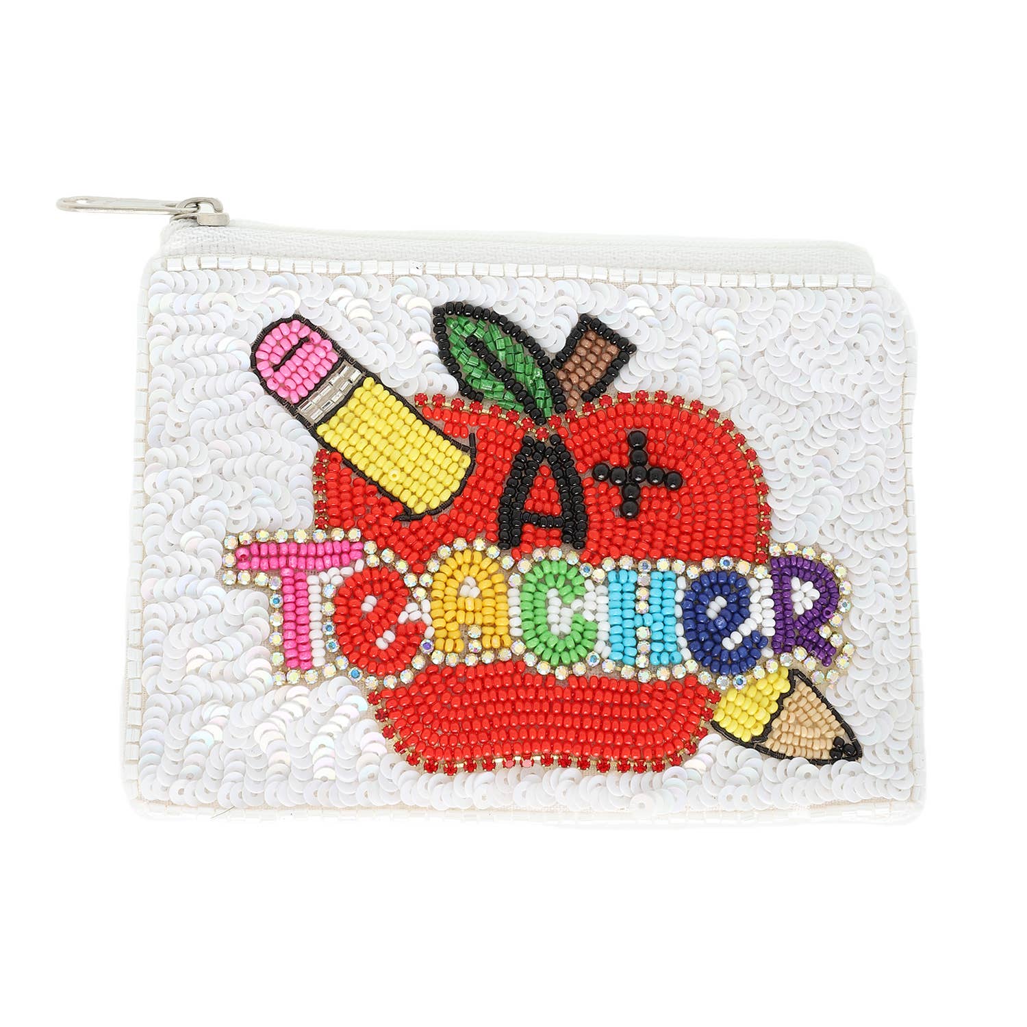 A Plus Teacher Beaded Embroidered Coin Bag