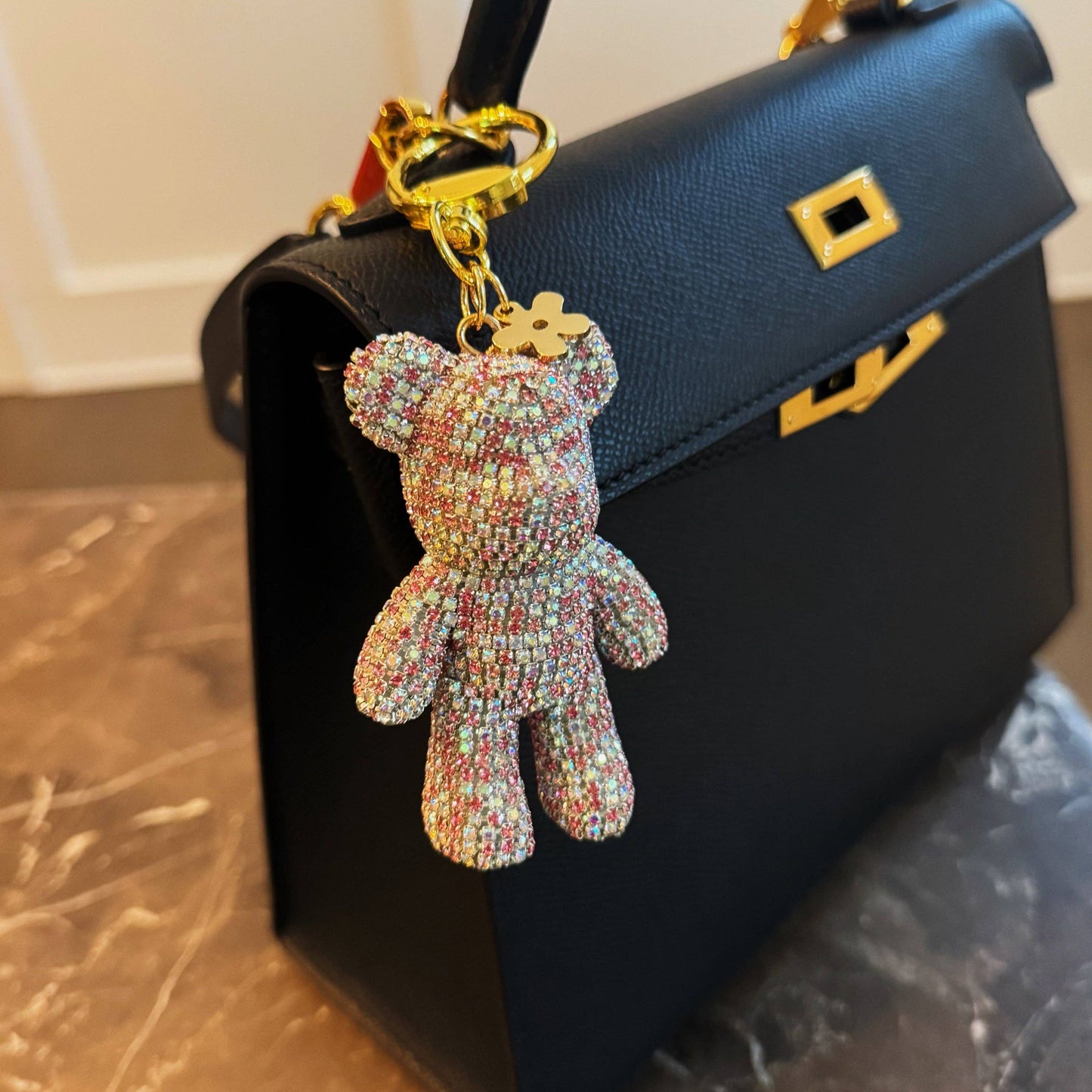 Twinkle Teddy Luxe Bag Charm – Pink Crystal Bear