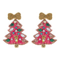 Jeweled Christmas Tree Beaded Embroidery Earrings
