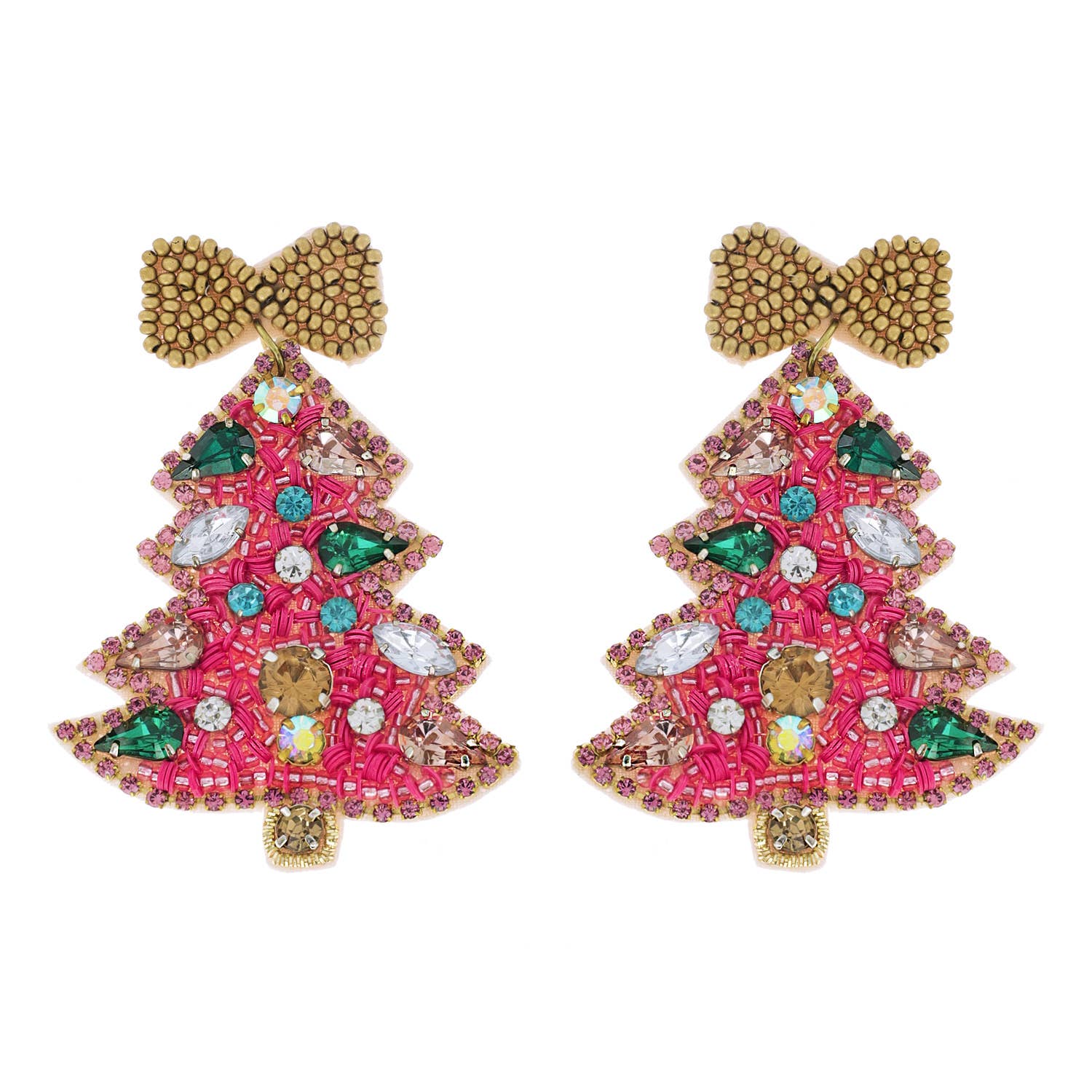 Jeweled Christmas Tree Beaded Embroidery Earrings