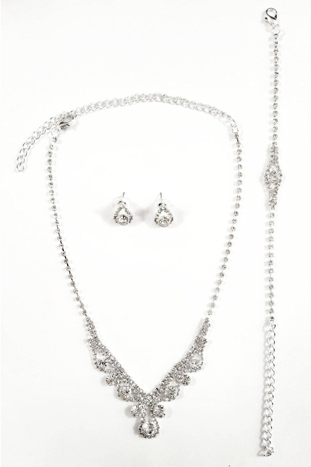 Metal Necklace, Earring, & Bracelet Set with Jewels JR3174-