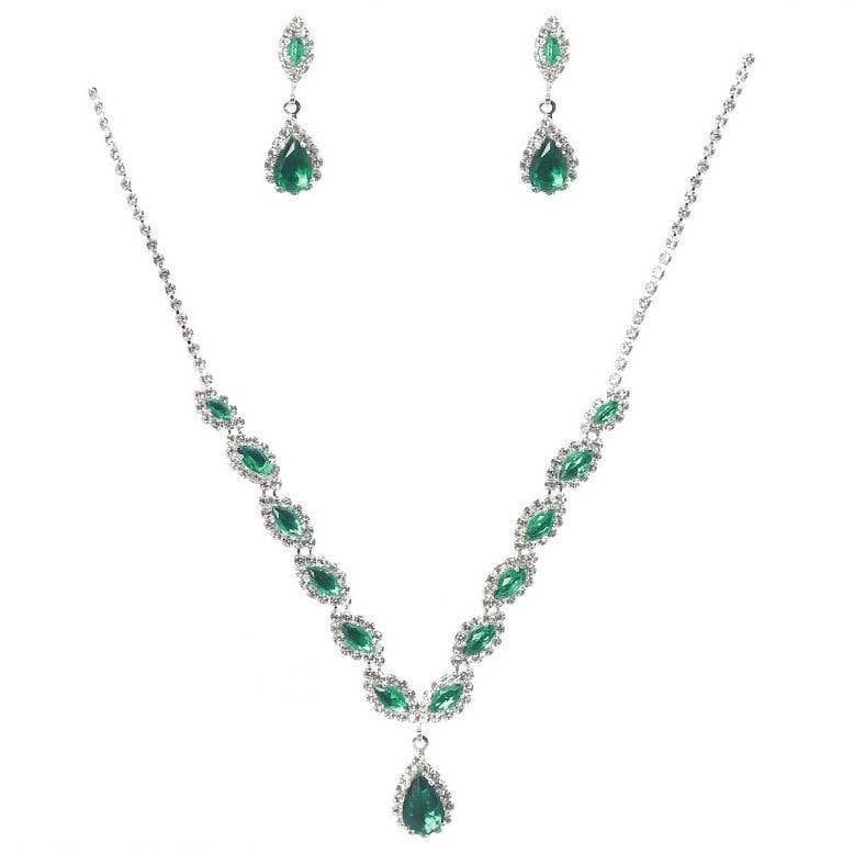 Teardrop Marquise Dangle CZ Necklace Earrings Set