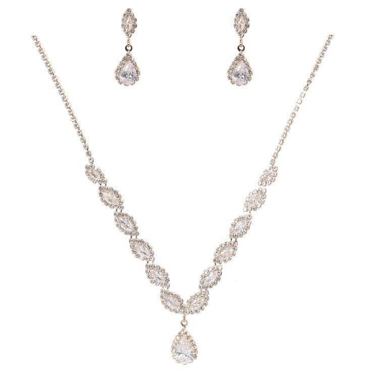 Teardrop Marquise Dangle CZ Necklace Earrings Set