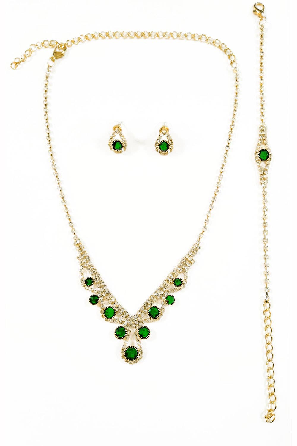 Metal Necklace, Earring, & Bracelet Set with Jewels JR3174-