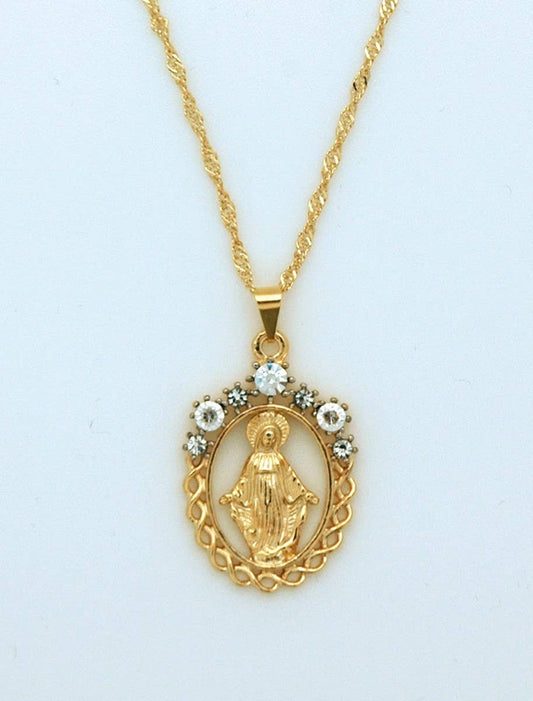 BMF562 Miraculous Medal Necklace with Crystals