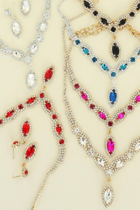 Crystal Rhinestone Petal Lariat Necklace Set