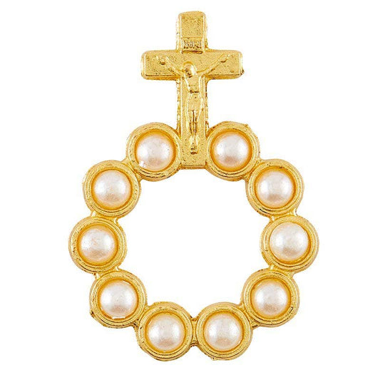 Crucifix W Pearls Rosary Ring