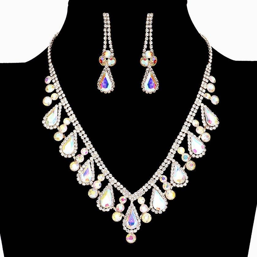 Teardrop V Shape Elegant Rhinestone Necklace Set