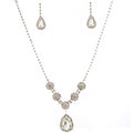 Wedding Jewelry Set Silver Crystal Necklace and Earrings