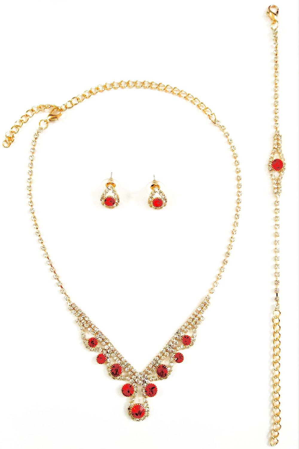 Metal Necklace, Earring, & Bracelet Set with Jewels JR3174-