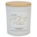Glass Candle w/Bamboo Lid White God Works Rom. 8:28