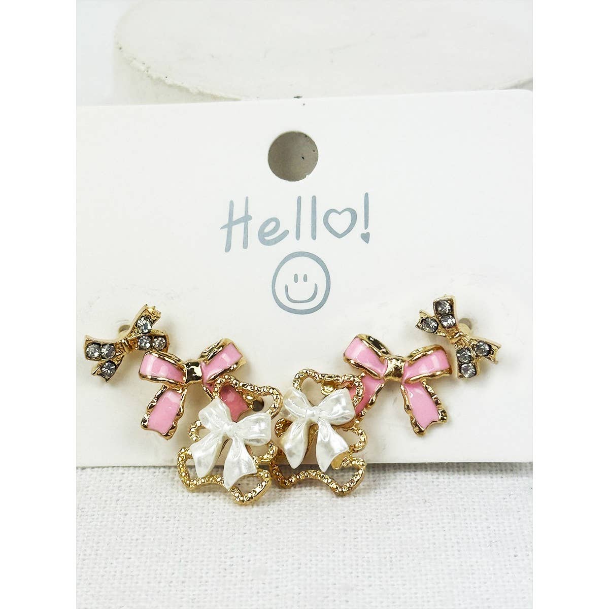Cute Little Bear Ribbon Bow Earrings