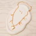 Multi-Charm Necklace & Earring Set with Heart Locket