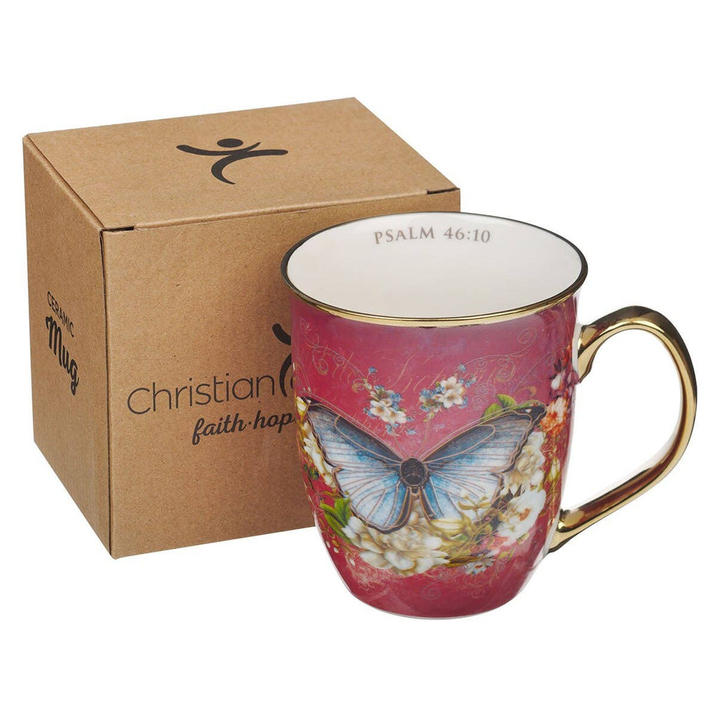Mug Pink/White Butterfly Be Still Ps. 46:10